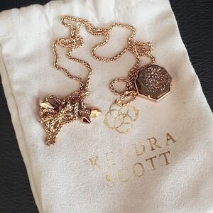 Kendra Scott Lizzie‎ Rose Gold Druzy Hexagon Adjustable Bolo Slider Necklace